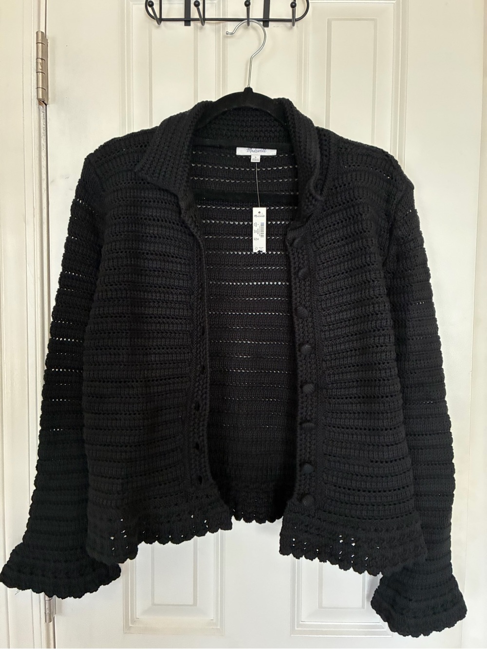 Madewell Black Crochet Button-Front Cardigan